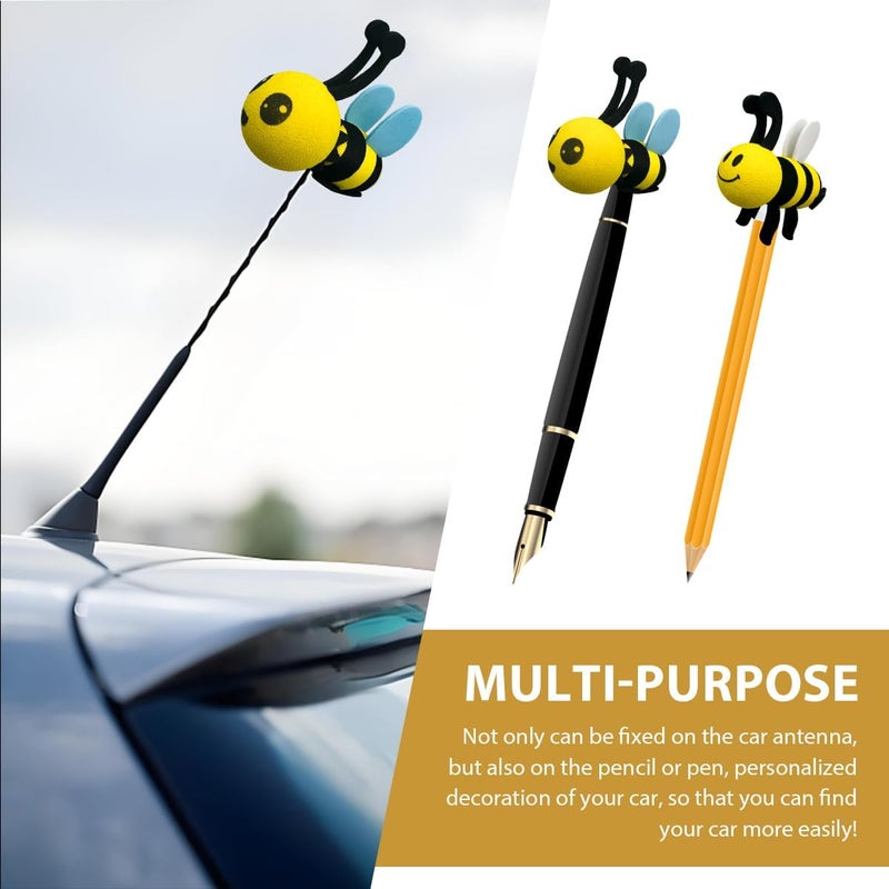 FSTURIOS Bee Car Antenna Topper, Happy Smiley Bee Antenna Ball Funny Automotive Roof Decoration, Cute Bumble Bee Aerial Ball Toppers Lovely Auto Accessory for Most Vehicles (Blue, Big Eyes) - Image 5